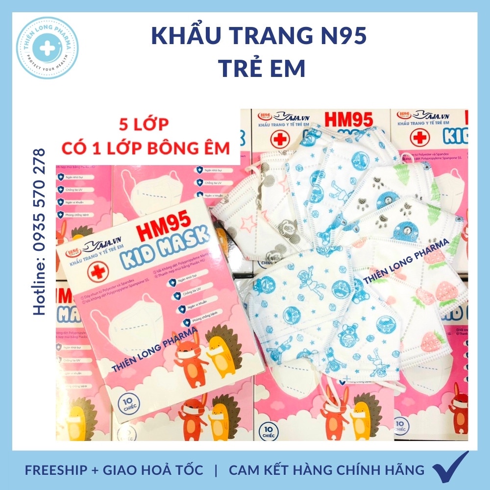 Khẩu trang trẻ em N95 TM KIDS [Hộp 10 cái] khẩu trang y tế em bé kháng khuẩn chống tia UV có hoạ tiết