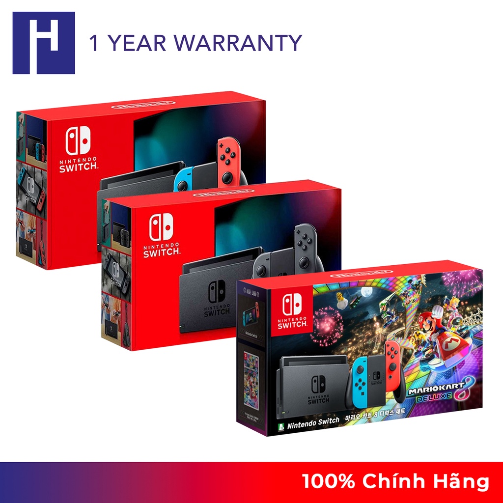 CHÍNH HÃNG 100%) Máy Nintendo Switch V2 Gen 2 Phiên bản Màu Neon/Xám/Mario Kart 8
