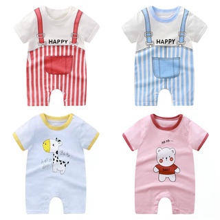 Luckycandy Bộ Áo Liền Quần Bằng Cotton Tay Ngắn Thoải Mái Cho Bé Sơ Sinh