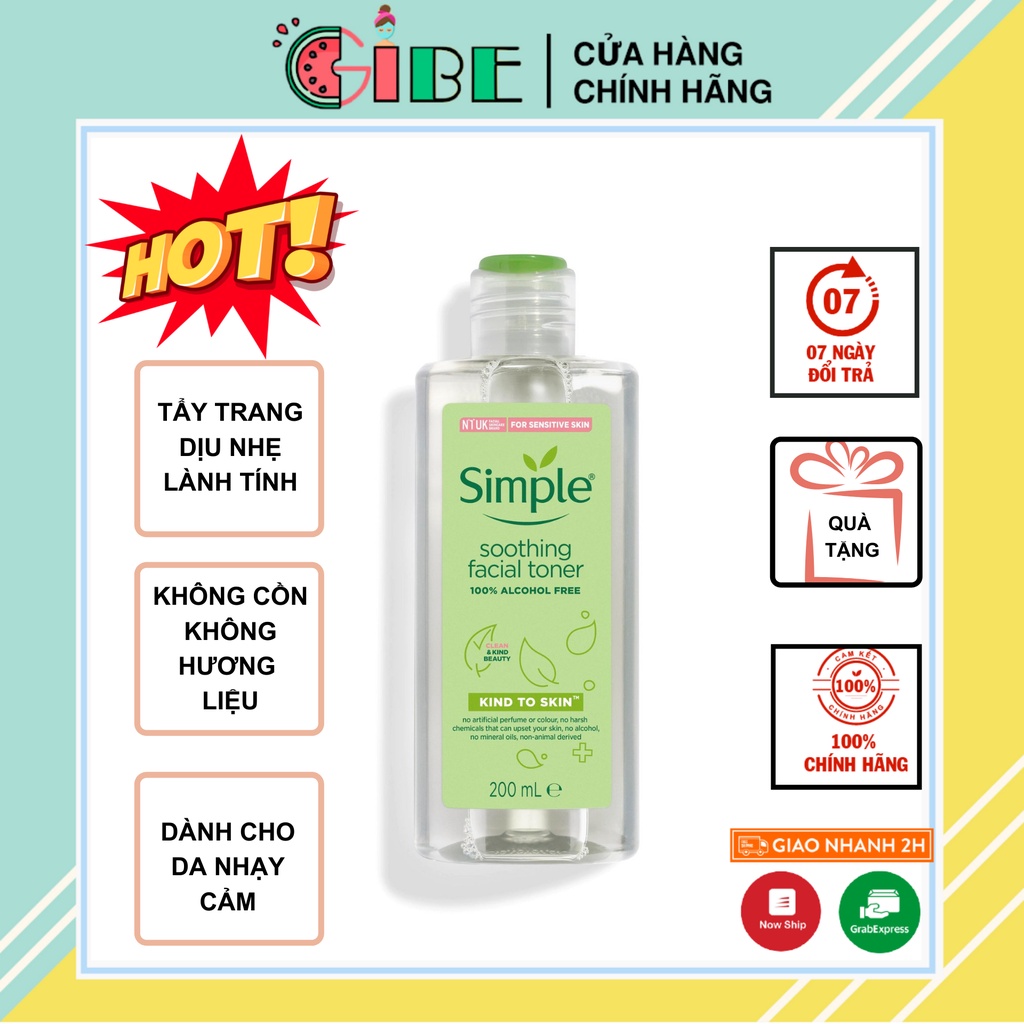 Nước Hoa Hồng Soothing Facial Toner Simple cân bằng ẩm cho da 200ml - White Store