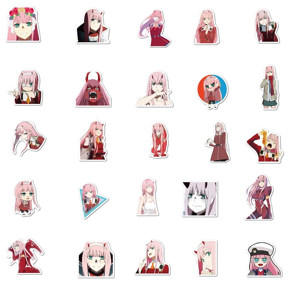 Set 100 miếng dán trang trí hình anime ZERO TWO bằng PVC cho laptop ván trượt xe hơi