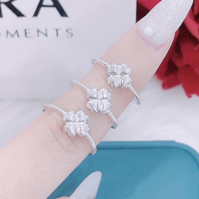 Nhẫn cỏ bốn lá bạc ta - Nhẫn nữ bạc ta cỏ 4 lá - Vàng Bạc Khải Khải