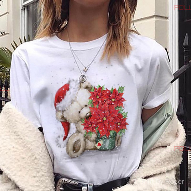Christmas Bear T-shirtGấu Giáng Sinh Ông Già Noel In NữTÁo Sơ Mi Sinh Viên Bên Trong Ngắn Tay Thời Trang Phụ Nữ T-Shirt Phụ Nữ TÁo Sơ Mi Phụ Nữ Ngắn Tay Áo Sơ Mi Nữ