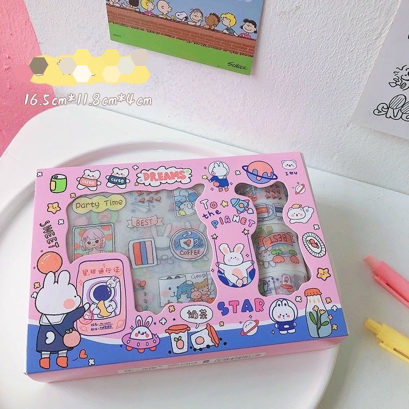 Hộp Washi sticker siêu cute - Washi Tape dễ thương trang trí sổ, vở, quà tặng - Băng dính họa tiết hoạt hình