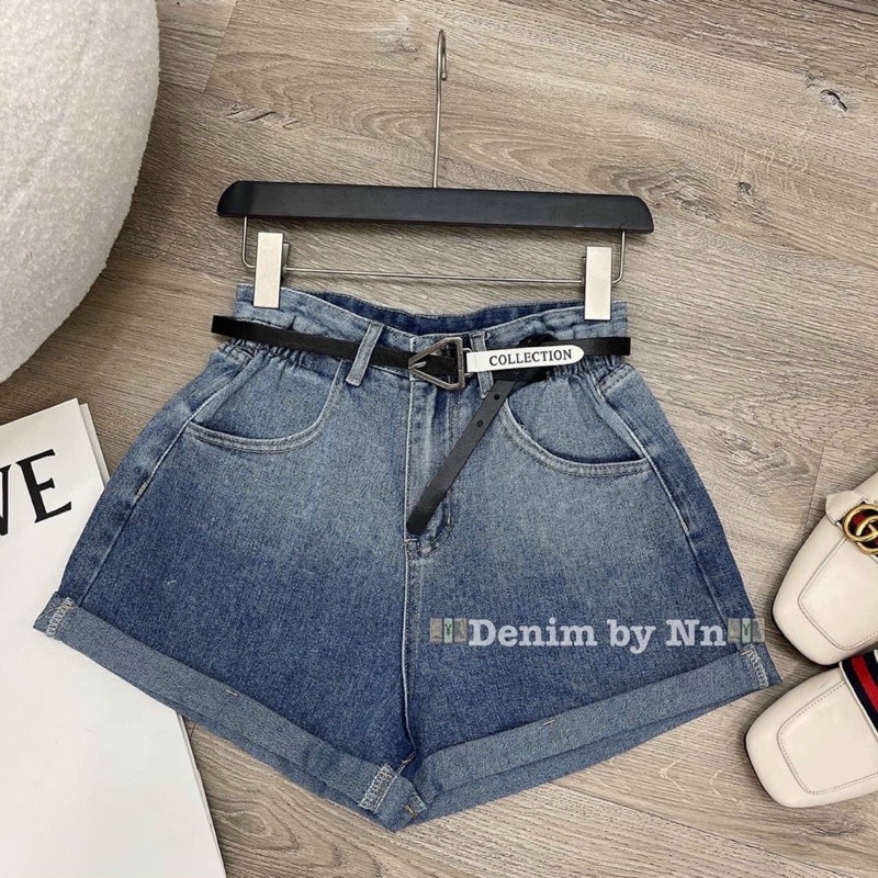 QNU213 - QUẦN SOOC JEANS LOANG NỮ GẤP GẤU XANH ĐEN