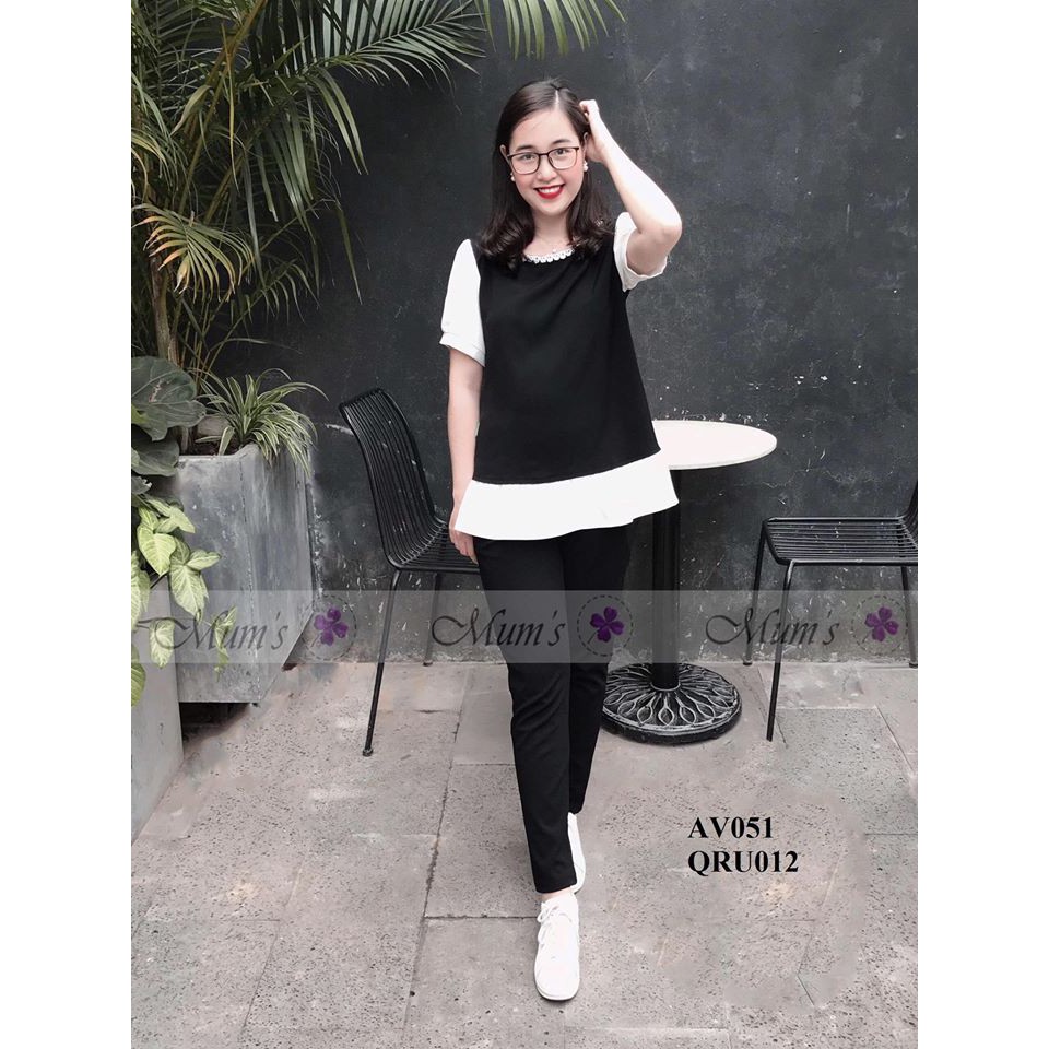ÁO BẦU FREESHIP CHẤT voan đen pha trắng ren chữ A  viền cổ