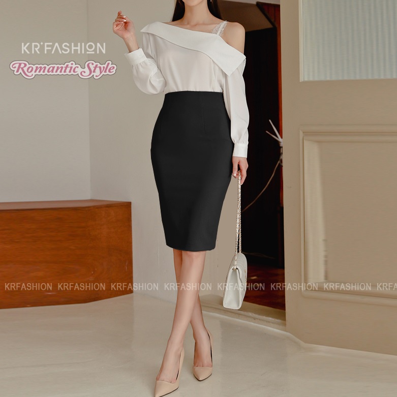 Chân váy bút chì công sở dáng dài eo cao, xẻ V sau - SK230 KRfashion Vải Co Dãn tốt váy cao cấp công sở, dự tiệc