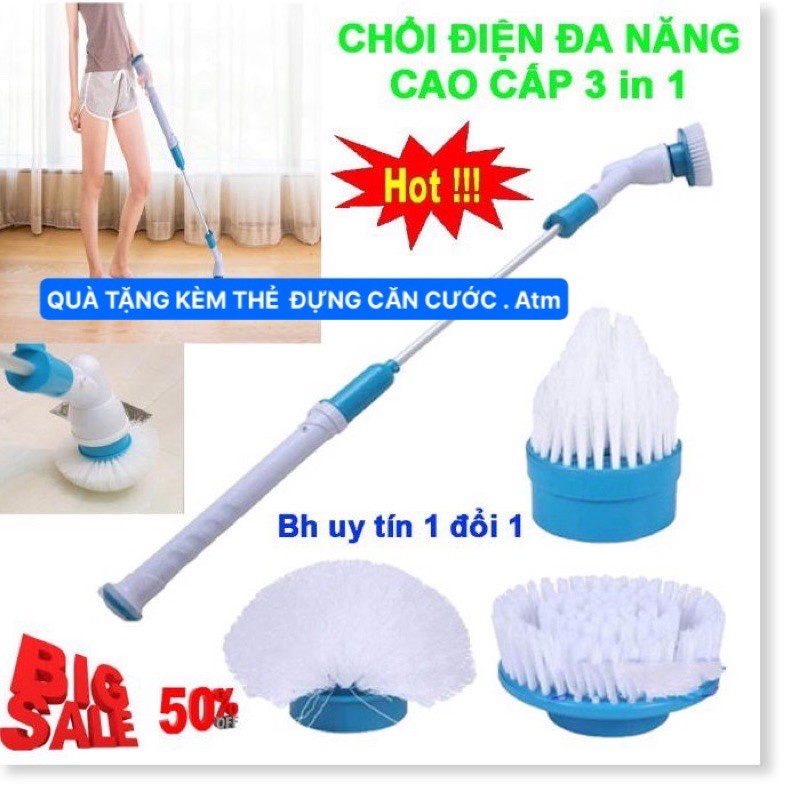 Chổi điện đa năng 3 đầu Spin 300RPM Máy Chà, rửa Vết Bẩn vệ sinh-nhà tắm đa năng