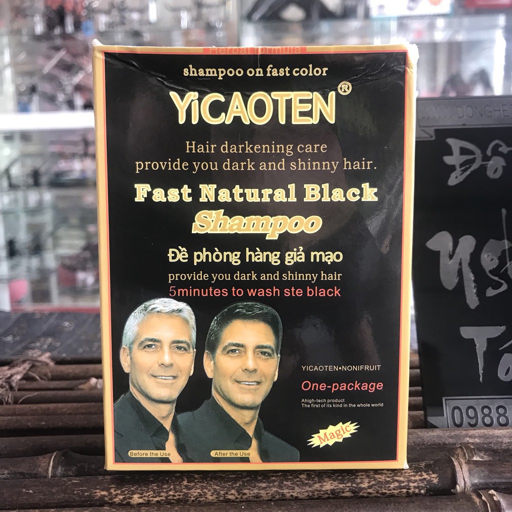 Hàng loại 1 hộp 10 gói Gội Đầu Gội Là Đen Fast Black Yicaotien TẶNG KÈM BAO TAY NILONG