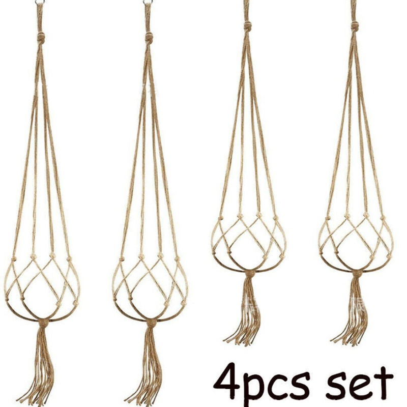 Set 4 Giỏ Hoa Dây Thừng Cotton Bện Thủ Công Treo Tường Trang Trí Nhà Cửa