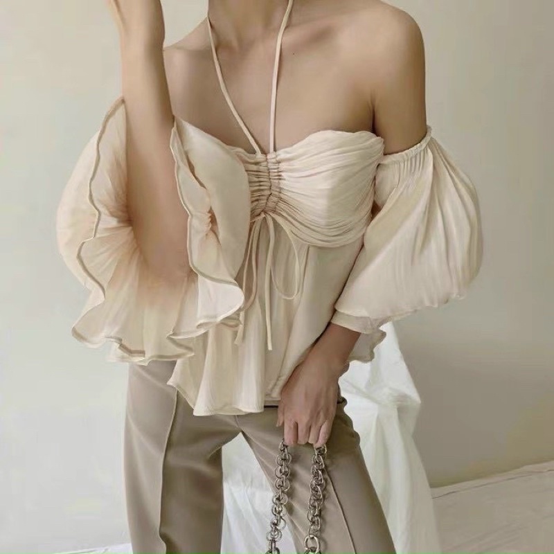 Áo peplum tay loe cúp ngực