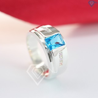 Nhẫn bạc nam cao cấp, nhẫn bạc nam đẹp đính đá xanh dương NNA0093
