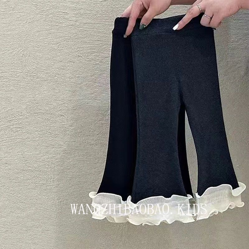 Quần Dài Eo Co Giãn Phối Diềm Xếp Nếp Dễ Thương Dành Cho Bé Gái