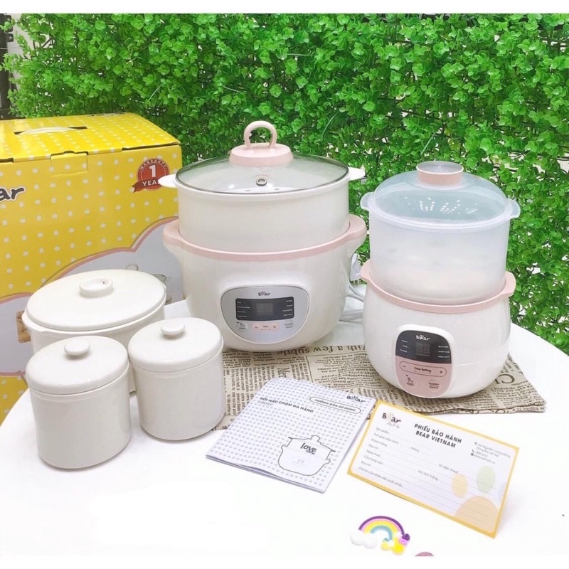 Nồi Nấu Cháo Chậm Bear, Ninh Hầm Chưng Hấp 0.8L Cho Bé Ăn Dặm Nồi Chưng Yến Bear Bản Quốc Tế