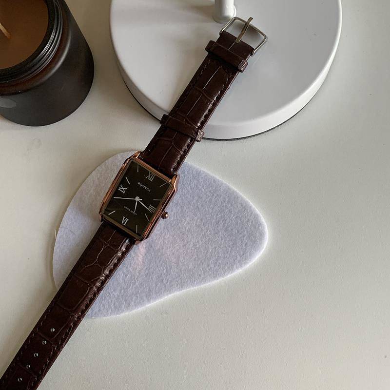 SENSES// Special-Interest Design Watch Retro Style Roman Digital Square Elegant Belt Korean Style Student Wrist Watch Belt Watch VVOF
