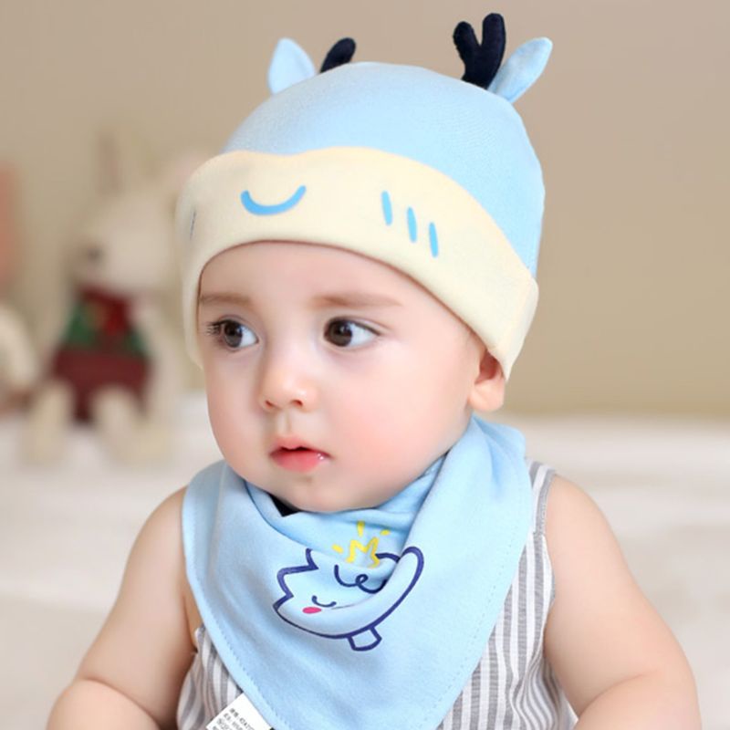 Set 2 Mũ Beanie Kèm Khăn Choàng Cổ Tam Giác Dễ Thương Cho Bé