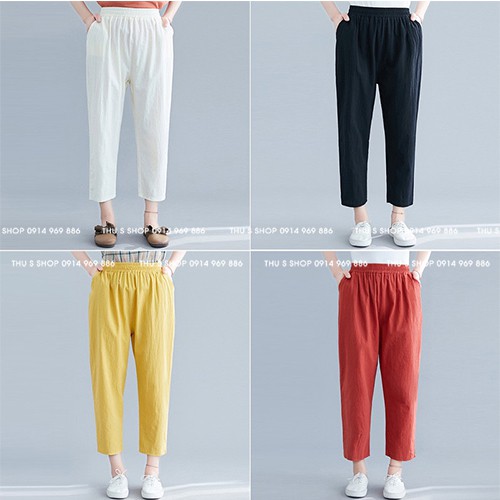 Quần baggy nữ chất đũi mát dáng dài, lưng chun cao, form rộng nhiều màu THUS | BigBuy360 - bigbuy360.vn