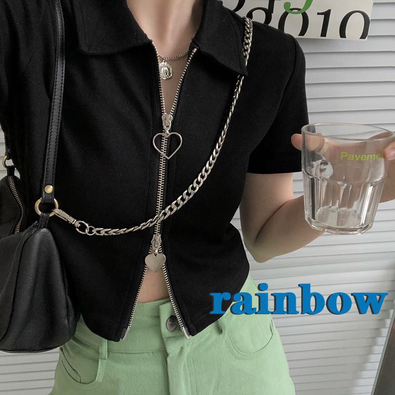 Áo Croptop Dệt Kim Tay Ngắn Dáng Rộng Màu Sắc Cầu Vồng Phối Khóa Kéo Thời Trang Cho Nữ | BigBuy360 - bigbuy360.vn