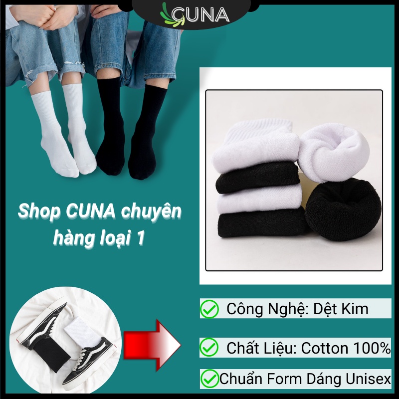 Tất Cổ Cao CUNA Tất Vớ Nam Nữ Cao Thấp Cổ Trắng Đen Dệt Kim Nhún Unisex Co Giãn Thoáng Khí Chống Hôi Chân Dày