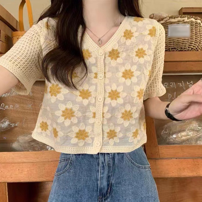 Áo Cardigan Dệt Kim Thêu Hoa Phong Cách Retro Cho Nữ