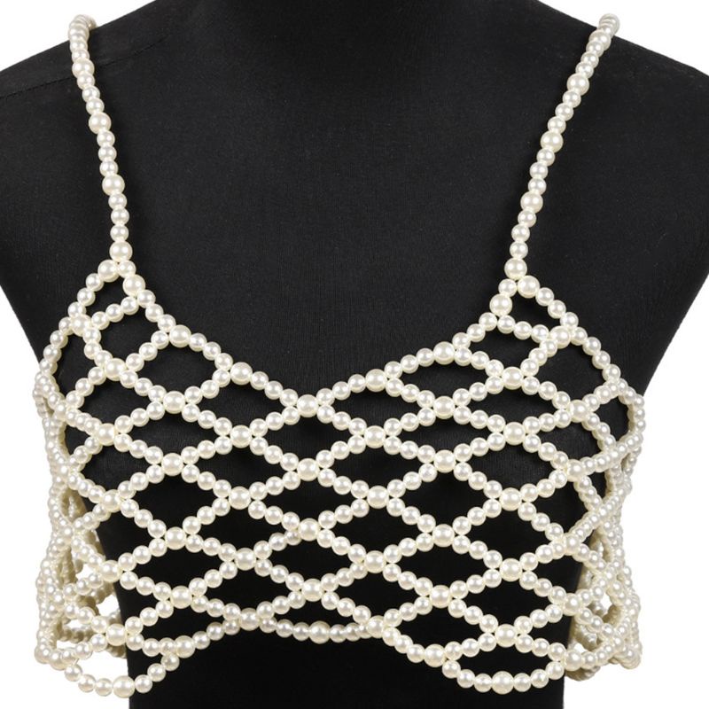 Xiangbao Áo Crop Top Rỗng Đính Hạt Ngọc Trai Giả Gợi Cảm Cho Nữ