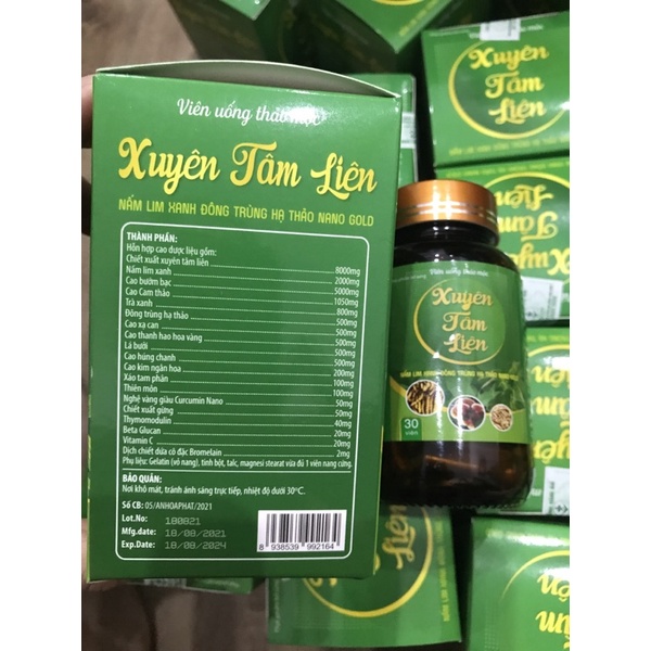 Viên Uống thảo dược Xuyên tâm liên nấm linh chi đông trùng hạ thảo Nano Gold ngừa bệnh về hô hấp tăng cường hệ miễn dịch