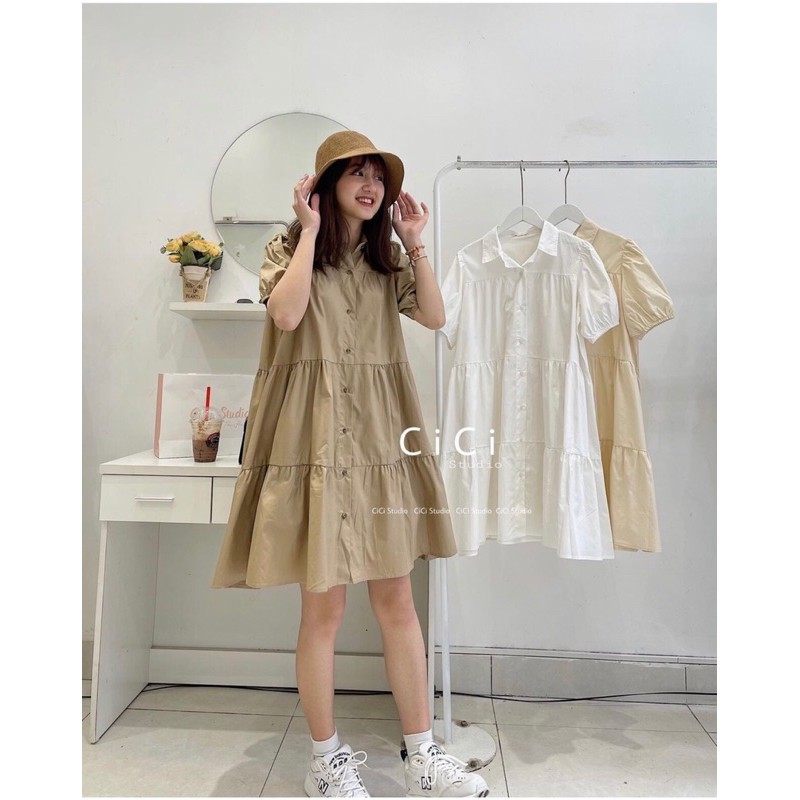 ( HÀNG QCCC) Váy BABYDOLL 3 Tầng , Cổ Sơ Mi , Tay Bồng Siêu xinh | BigBuy360 - bigbuy360.vn