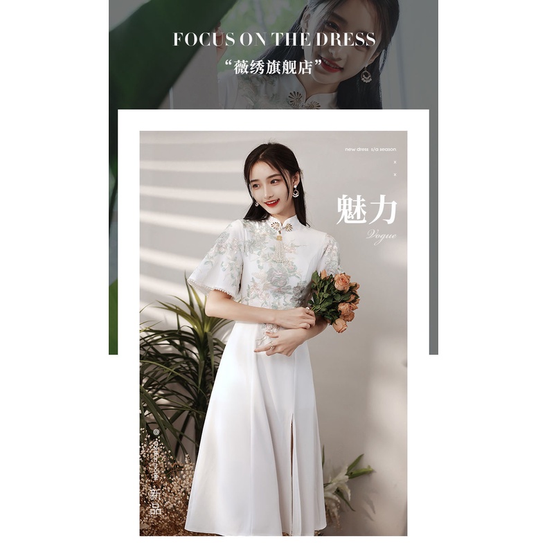 Đầm Sườn Xám Màu Trắng Phong Cách Trung Hoa Thời Trang Mùa Thu Cho Nữ