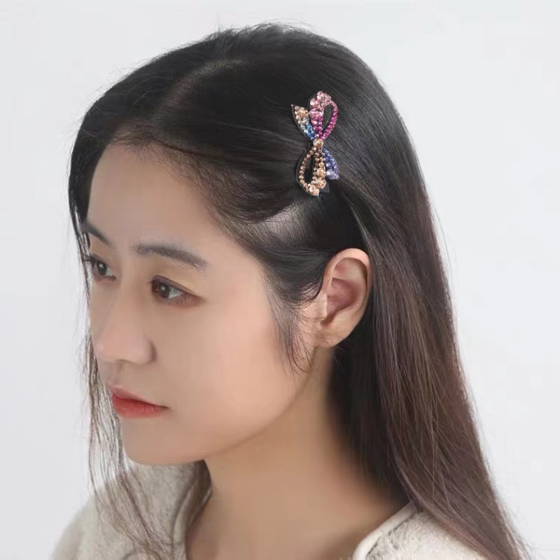 Kẹp Tóc Nơ Đính Đá 6cm Phong Cách Retro Hàn Quốc