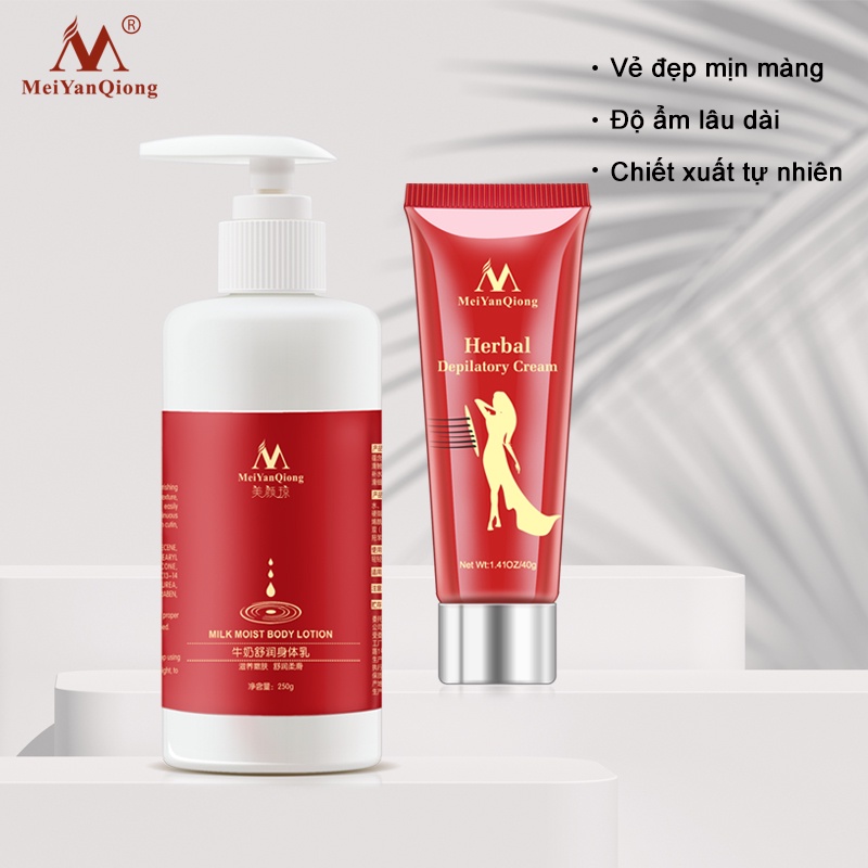Bộ kem tẩy lông và sữa dưỡng thể MeiYanQiong không đau giúp dưỡng ẩm làm mềm và trắng da (40g)+(250g)