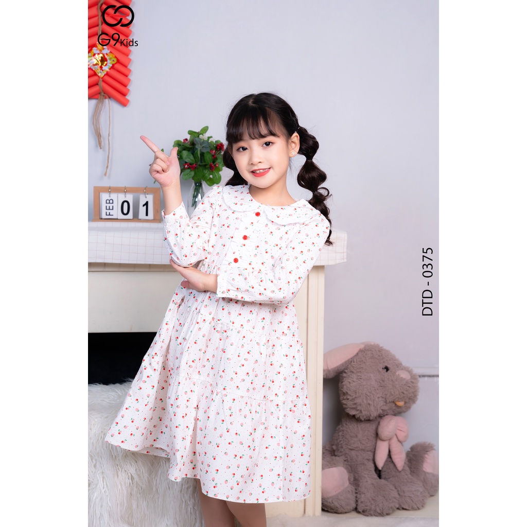 Đầm tay dài  0375 G9moza với chất liệu Kate tạo nên phong cach đi học và đi chơi cho bé yêu