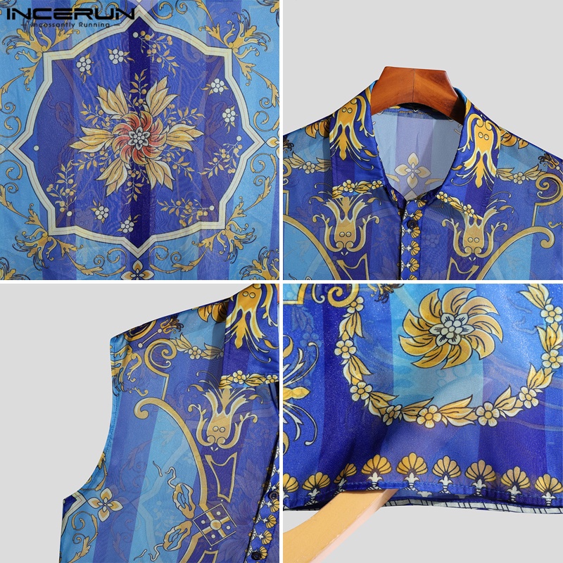 Áo sát nách INCERUN có nút cài in họa tiết hoa phong cách dân tộc retro thời trang cho nam
