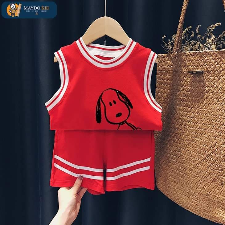 BỘ QUẦN ÁO BA LỖ HÌNH CÚN SNOOPY 4 MÀU CHO BÉ TRAI BÉ GÁI