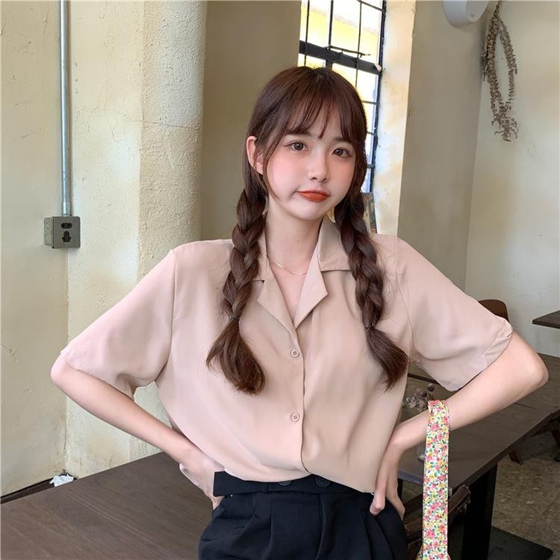 Áo sơ mi GENAISHA ngắn tay màu trơn phong cách thời trang nữ tính