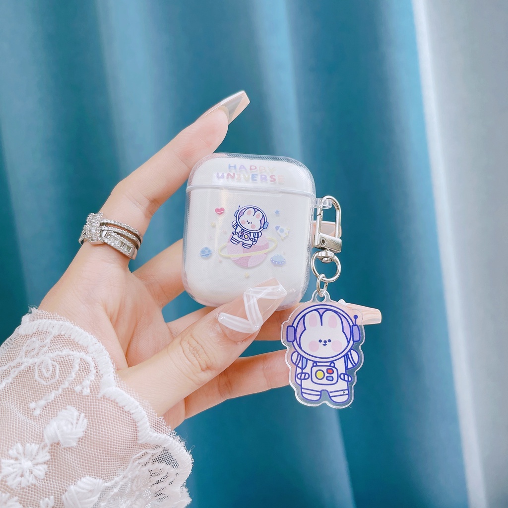 Vỏ Bảo Vệ Hộp Sạc Tai Nghe Airpods 3 Pro 2 Trong Suốt Họa Tiết Hoạt Hình Chú Thỏ/ Hành Tinh/ Gấu Dễ Thương Thời Trang 2021 Ốp