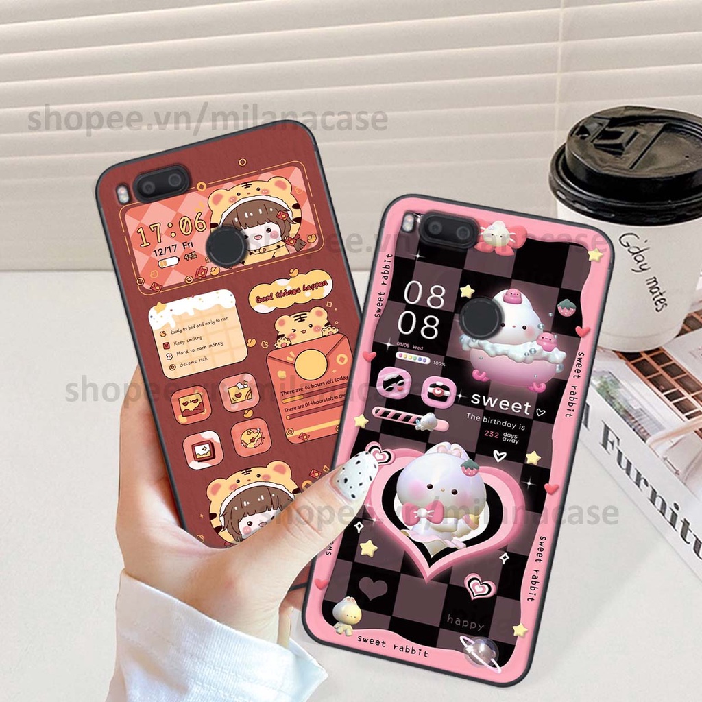 Ốp Xiaomi Mi A1 hình đồng hồ icon gấu mèo cute cực dễ thương ngộ nghĩnh