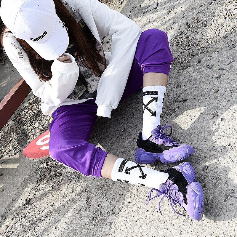 Tất offwhite cao cổ Unisex - Vớ cao cổ đen trắng basic off white cá tính