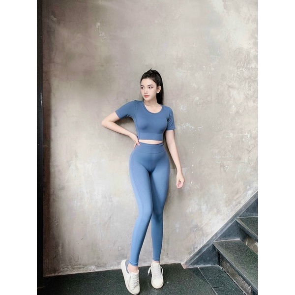 Bộ Quần Áo Thể Thao Tập Gym Yoga Nữ - Set Đồ Tập Thể Thao Dài Mitao Dáng Croptop, Chất Thun Dệt Mềm, Co Dãn