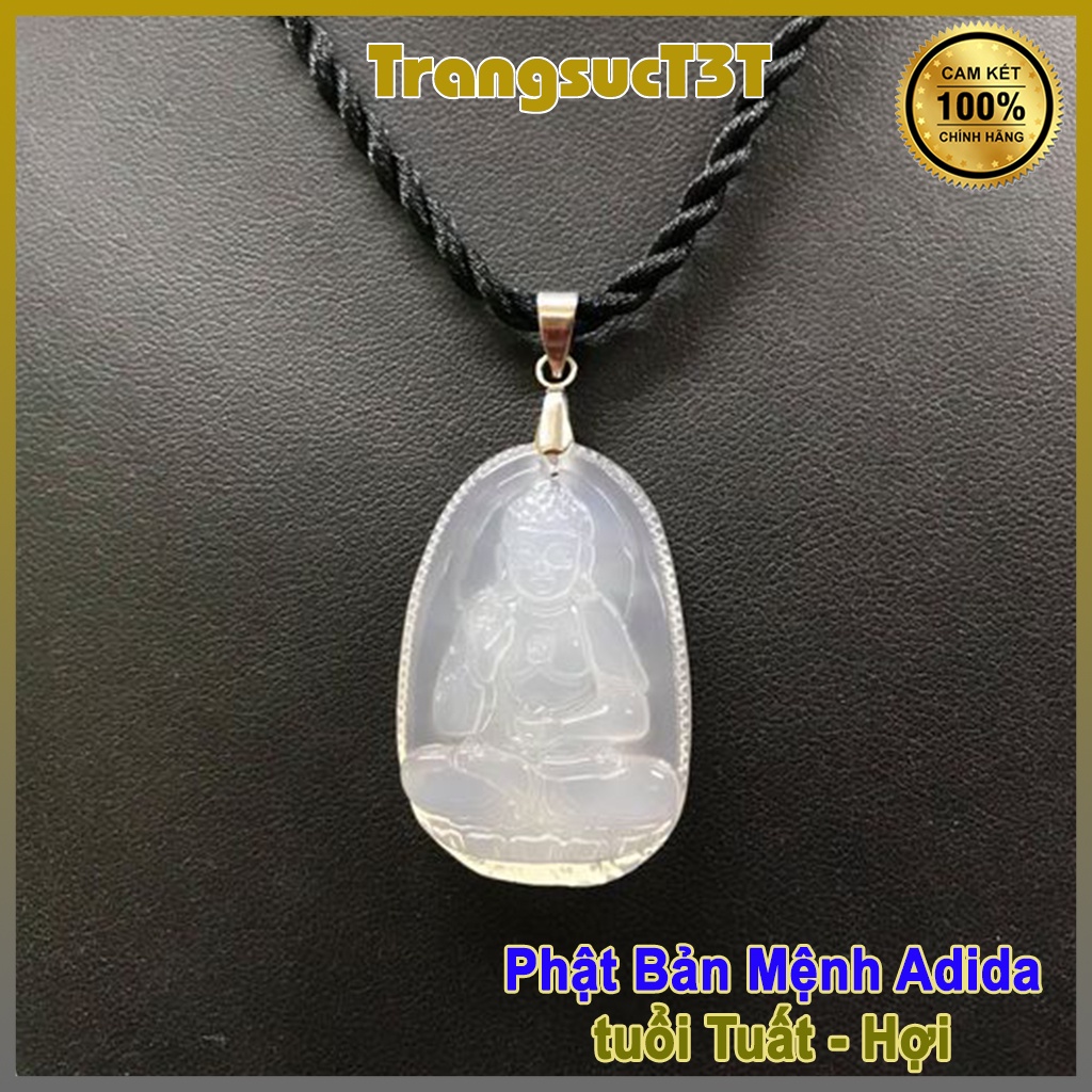 Mặt phật bản mệnh adida đá màu trắng, Vòng cổ hợp nam nữ tuổi tuất và hợi - T3T