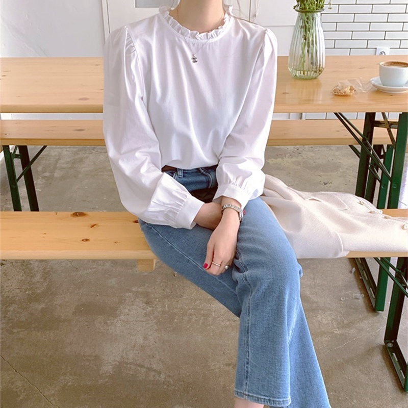 Áo sơ mi SUXI tay dài dáng rộng màu sắc đơn giản phong cách vintage Hàn Quốc