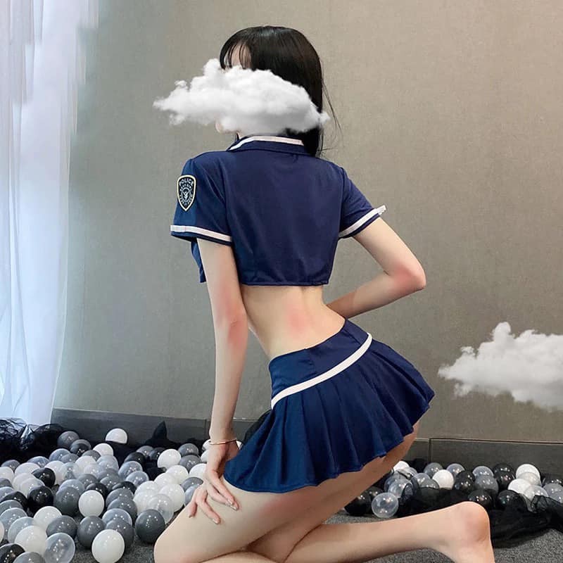 Cosplay nữ cảnh sát set áo váy xanh đậm gợi cảm