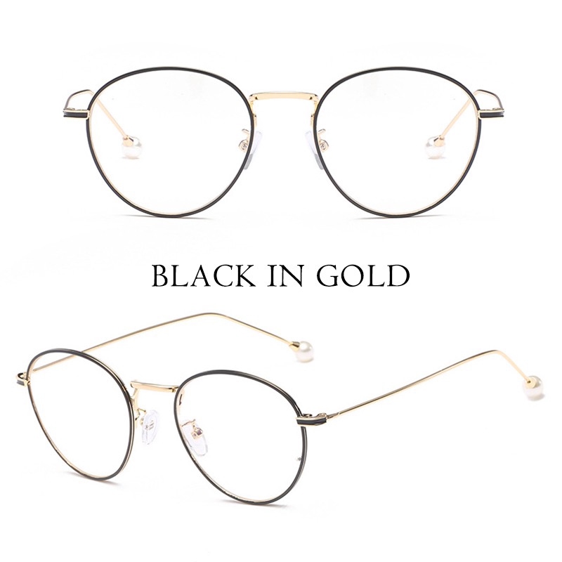 Kính mát tròn gọng kim loại đính hạt ngọc trai phong cách retro sang trọng cho nữ