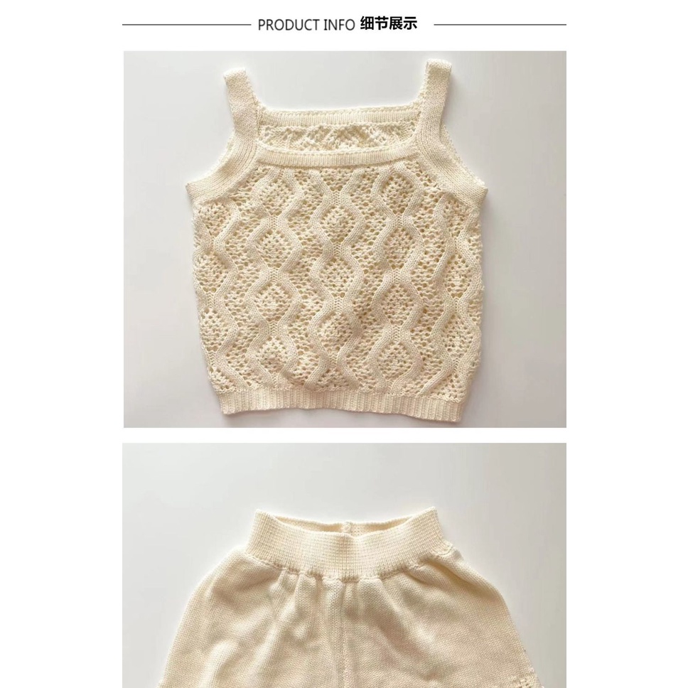 Set Đồ Mùa Hè 48 Giờ Gồm Áo Hai Dây + Quần Ngắn Dệt Kim Phong Cách Mori Hàn Quốc Cho Bé Gái