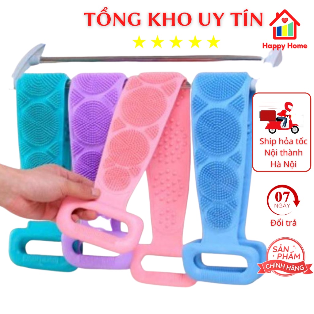 Dây đai chà lưng 2 mặt đa năng thay bông tắm, dụng cụ bằng silicon kỳ cọ massage tẩy da chết khi tắm Happy Home