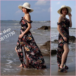 Maxi rớt vai xẻ tà, đầm xuất