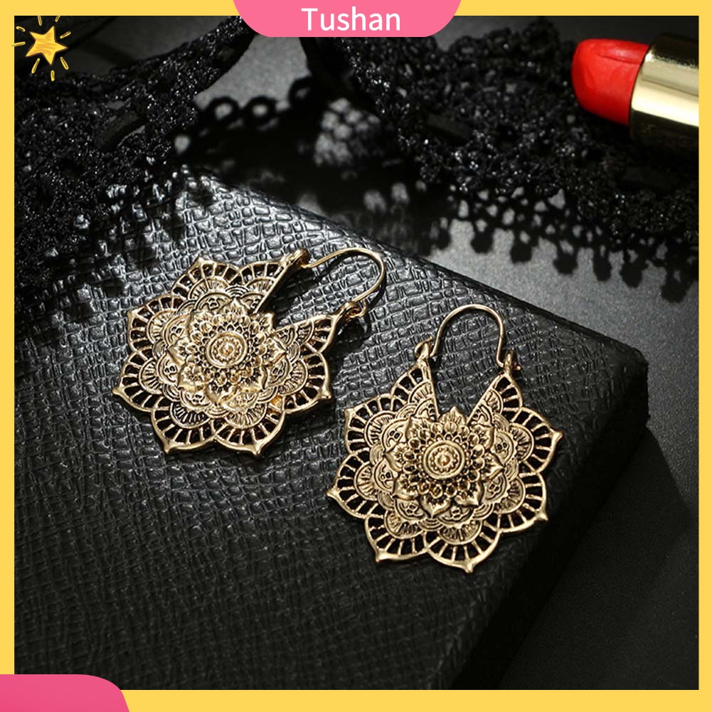 Khuyên tai bạc tròn phong cách Bohemian cổ điển cho nữ