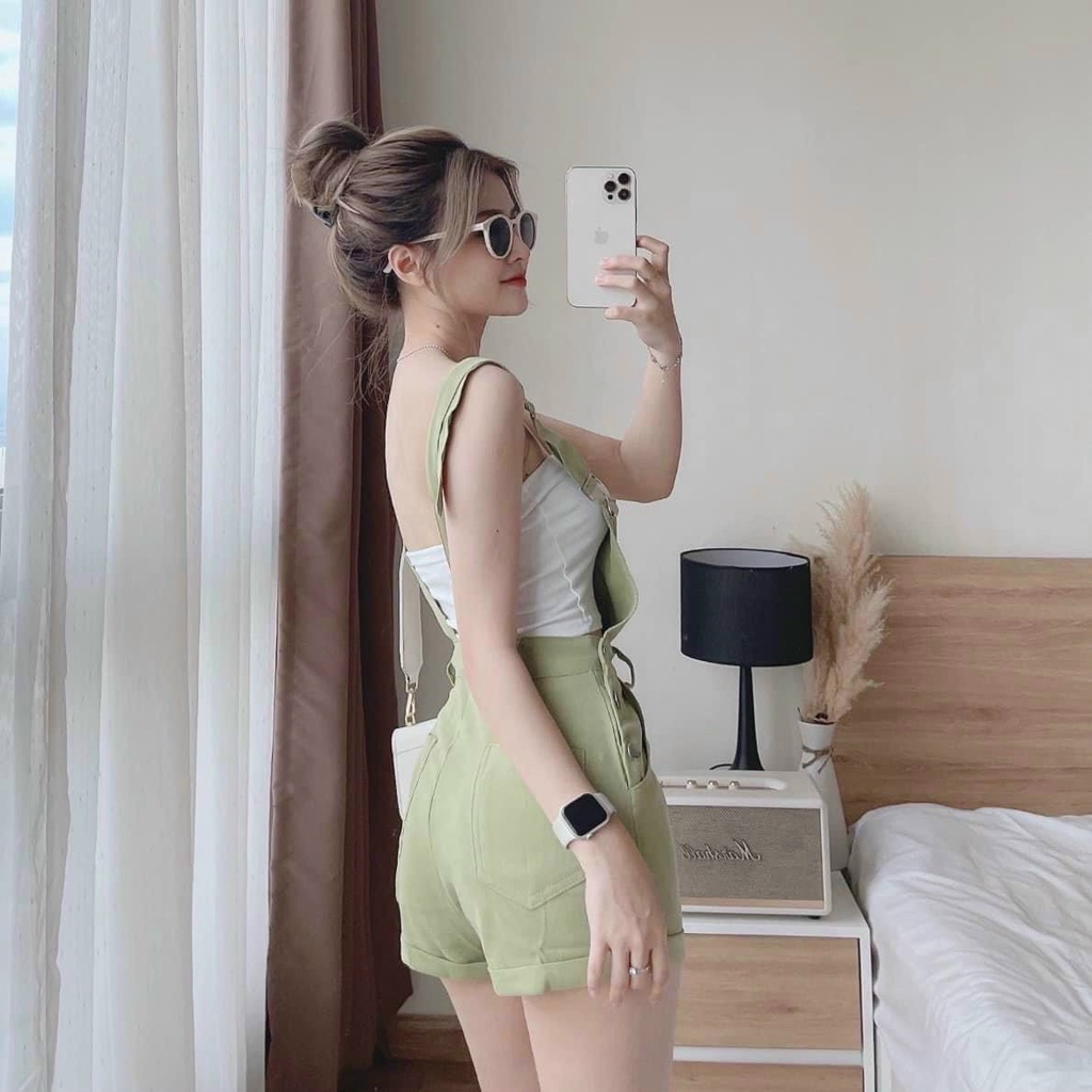 Sét yếm đùi thời trang nữ mặc đi chơi chất kaki dây khoen mix áo ống thun borip sexy