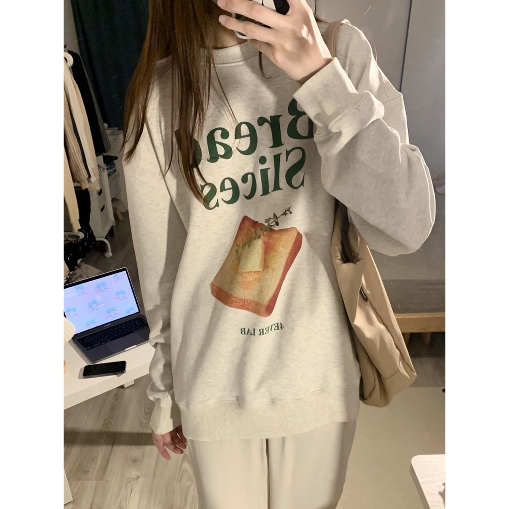 Áo Nỉ Nữ Dài Tay Cổ Tròn Form Rộng Thời Trang Hàn