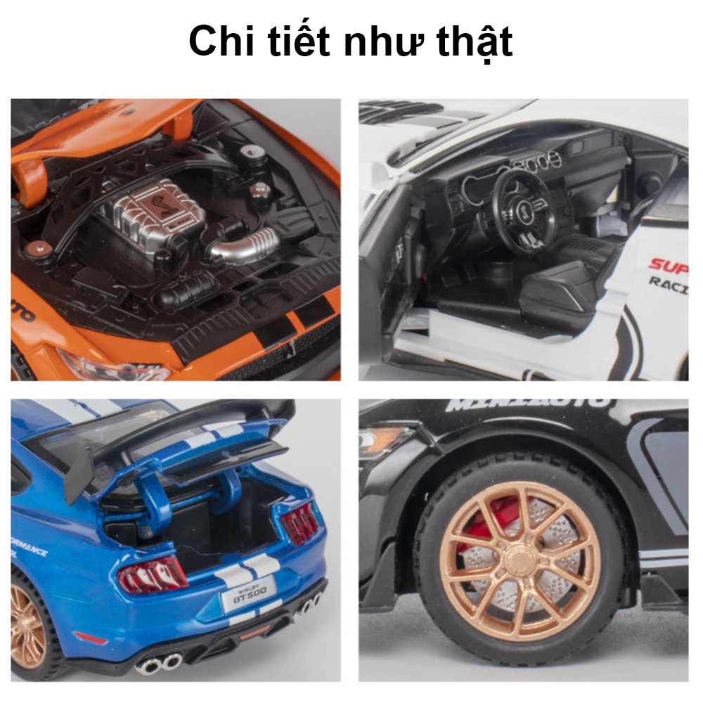 Mô hình xe ô tô Ford Mustang GT500 Shelby tỷ lệ 1:24 khung hợp kim có đèn âm thanh cót chạy đà