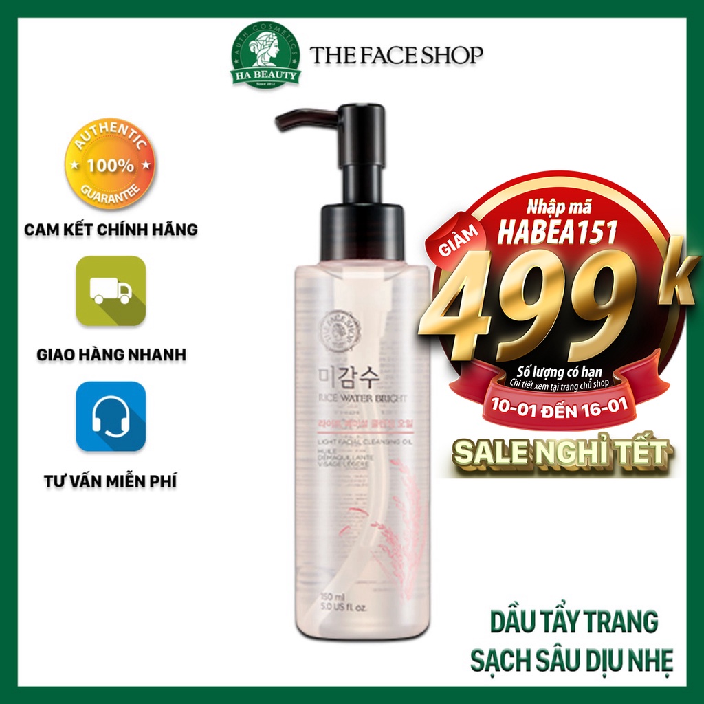 Dầu tẩy trang dưỡng ẩm sạch sâu dịu nhẹ cho da khô dầu The Face Shop Rice Water Bright Light Facial Cleansing Oil 150ml